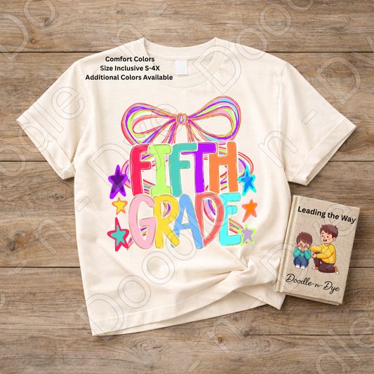 Fifth Grade Teacher Shirt, Colorful Fifth Grade Coquette Bow Tee, Grade Level Comfort Colors Back to School Teacher Shirt