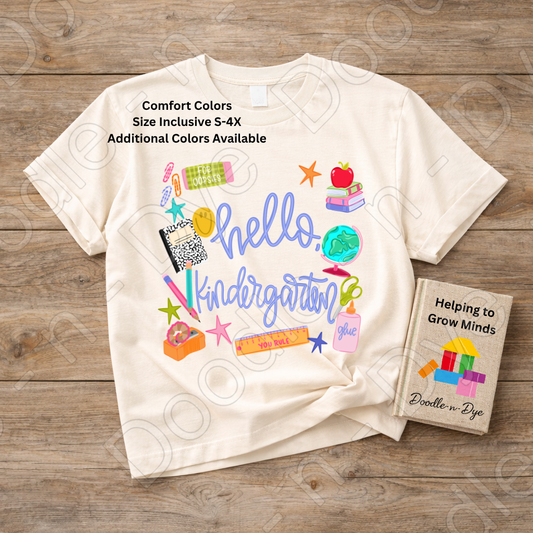 Hello Kindergarten Teacher Shirt – Comfort Colors Back to School Kindergarten Teacher Tee for Educators