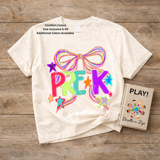 Pre-K Teacher Shirt – Colorful PRE-K Bow Tee | Comfort Colors Preschool Teacher Back to School Shirt
