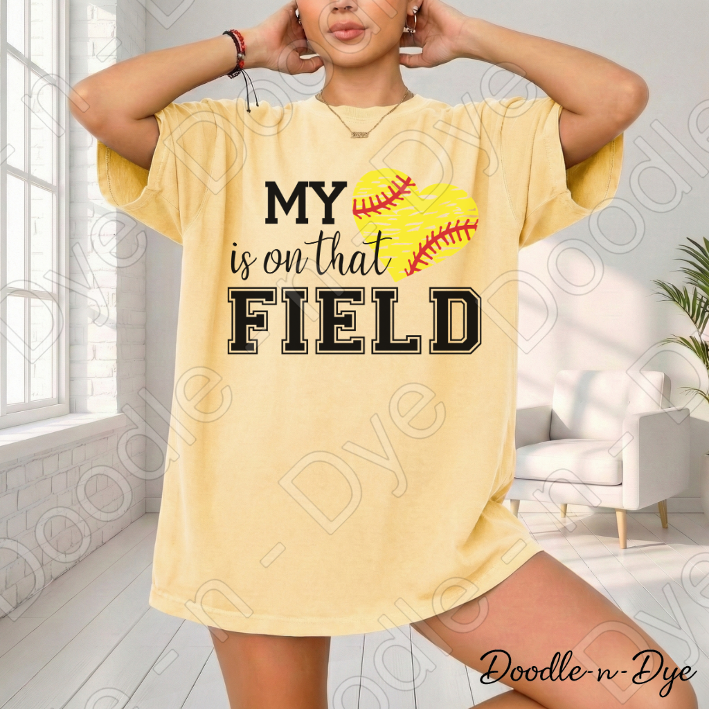 Softball My Heart is on that Field Comfort Colors Tee, Softball Mom Shirt, Softball Season Tee