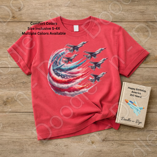 America 250 Shirt – Patriotic Fighter Jet Red White Blue Tee - 4th of July T-Shirt, Independence Day Tshirt