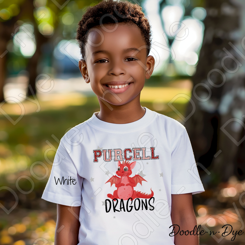 Youth Custom Whimsical Purcell Dragons School Mascot Youth Shirt, Personalized Dragon Spirit Tee, Cute School Mascot Shirt, School Pride Tee, Gift for Her, Gift for Him