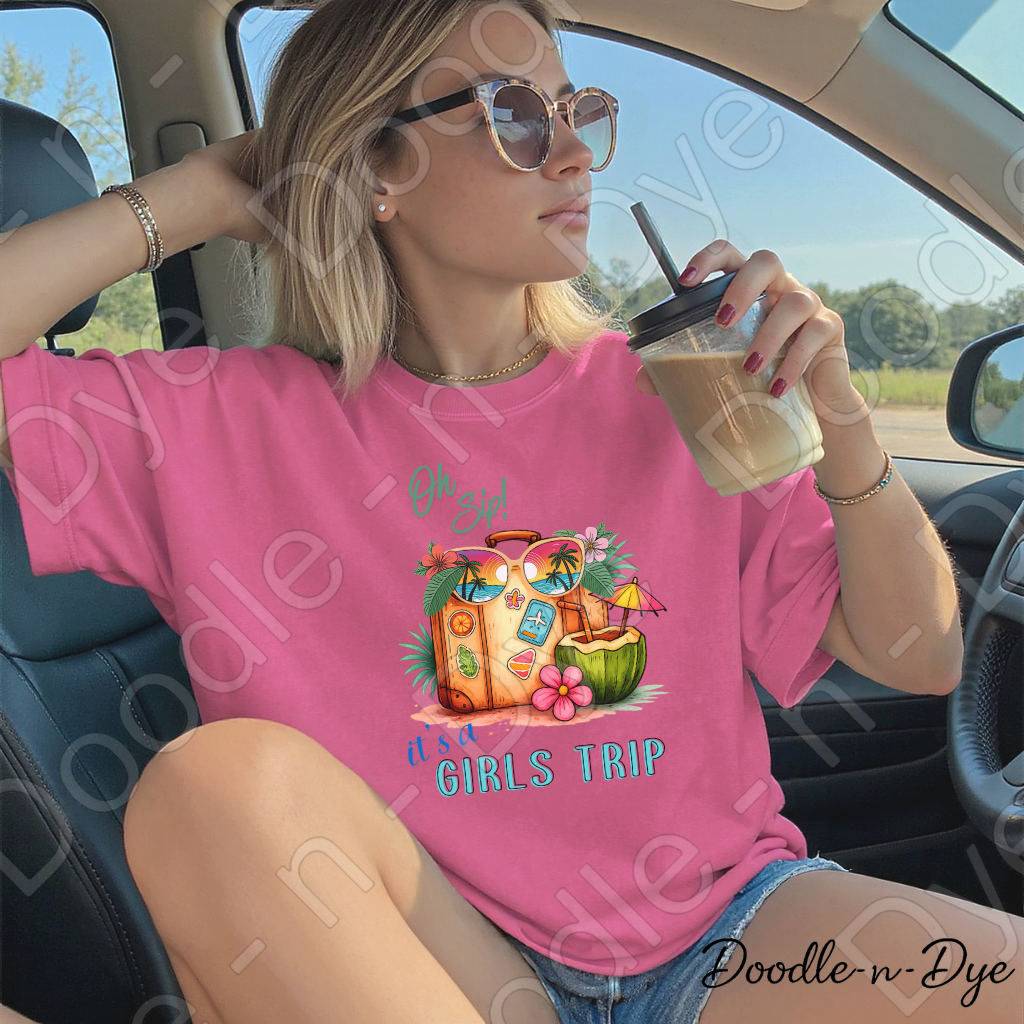 Oh Sip! It's a Girls' Trip Comfort Colors Tee, Vacation Tee, Tropical Girls Trip Shirt, Girls Trip T-Shirt, Fun Travel Tshirt