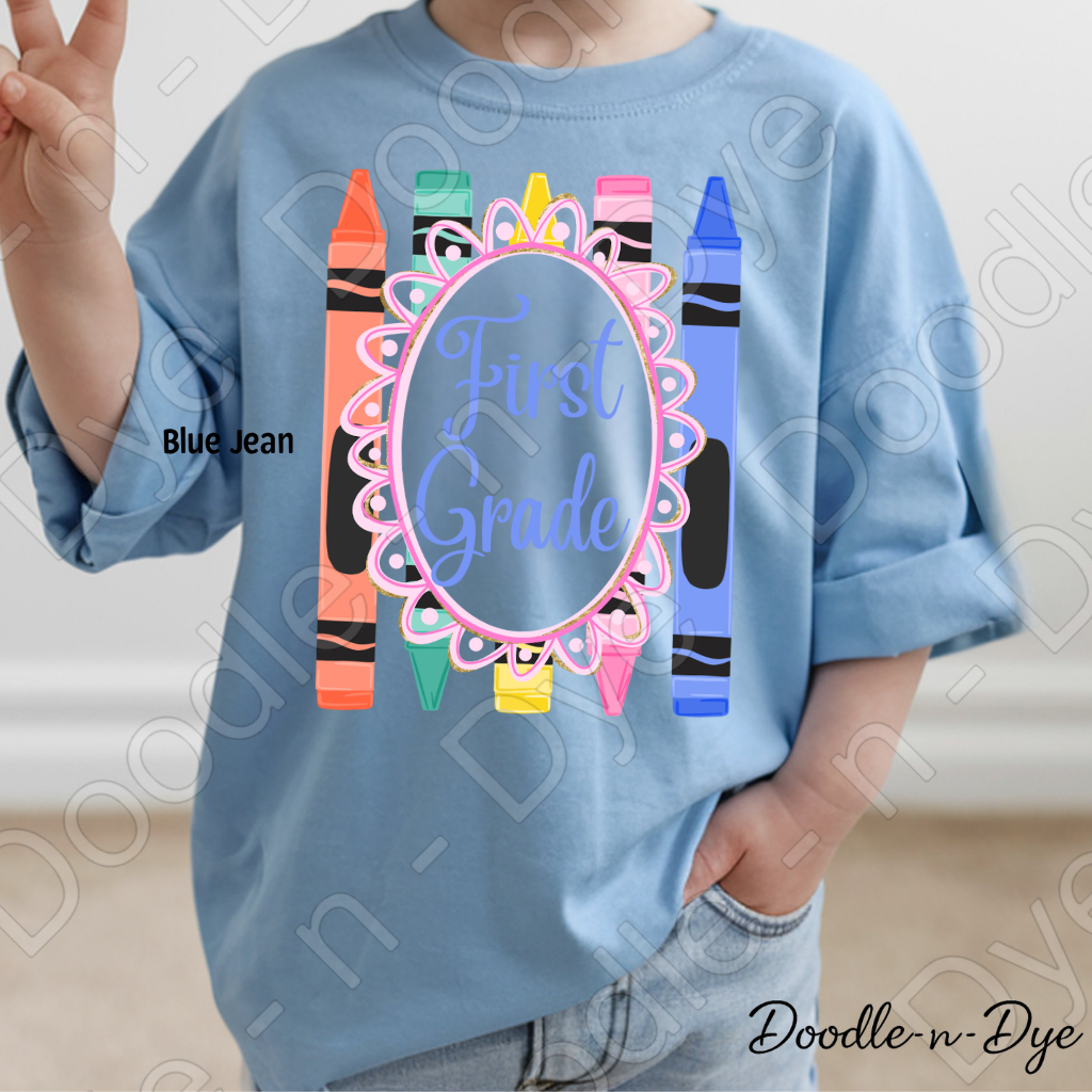 First Grade Youth Comfort Colors Tee, Back to School Kids Shirt, Cute Classroom Photo Outfit, Colorful Crayon First Grade Tee, Beginning of School Student Shirt