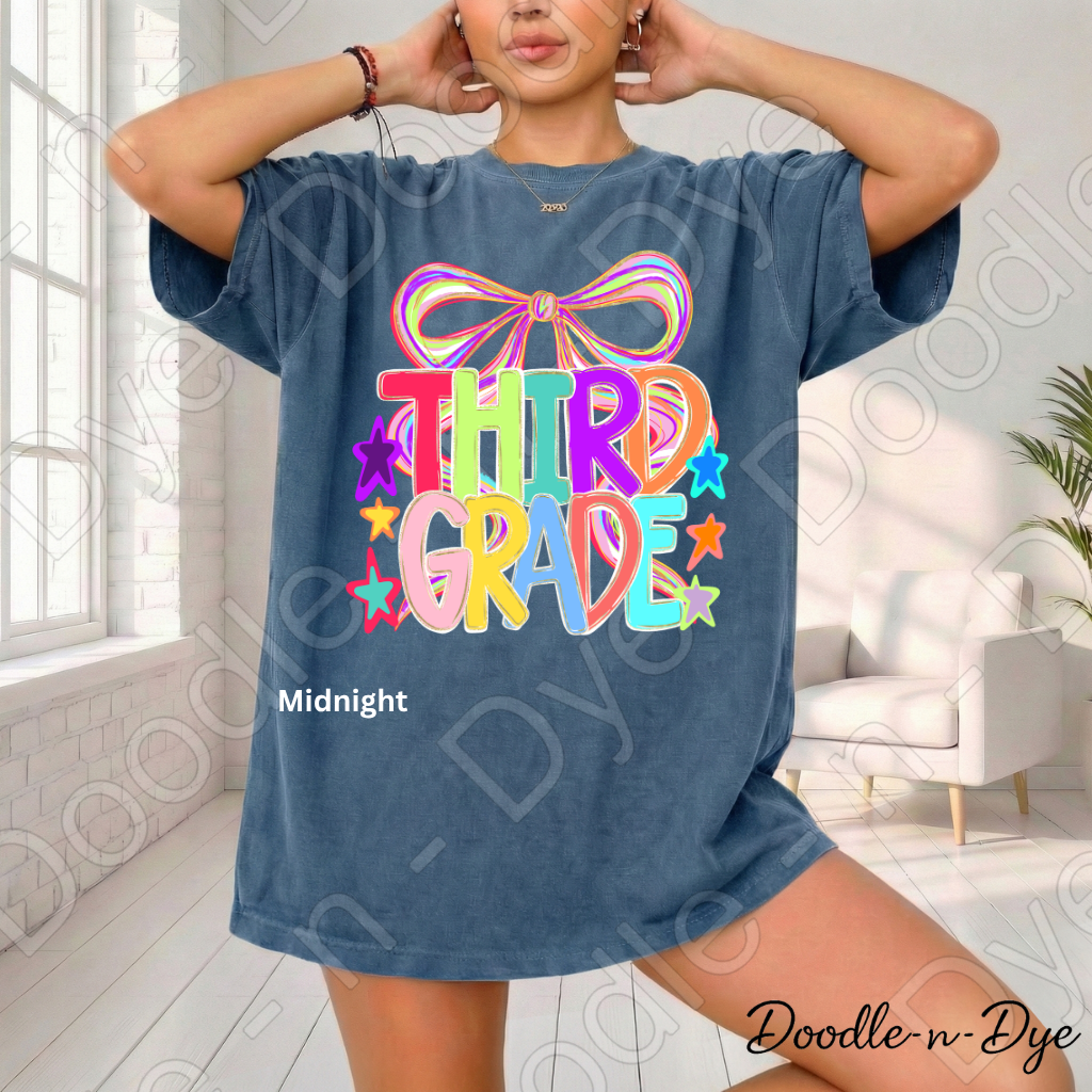 Third Grade Teacher Shirt, Colorful Third Grade Coquette Bow Tee, Grade Level Comfort Colors Back to School Teacher Shirt