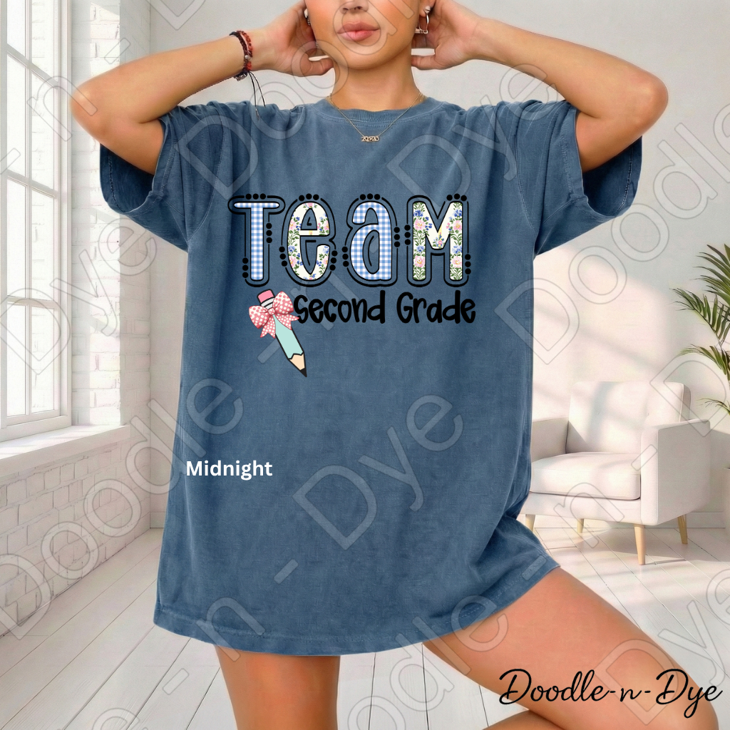 Second Grade Teacher Shirt, Team Second Grade Comfort Colors Tee, Doodle-n-Dye Original Design, Grade Level Teacher Shirt, Back to School Teacher Gift