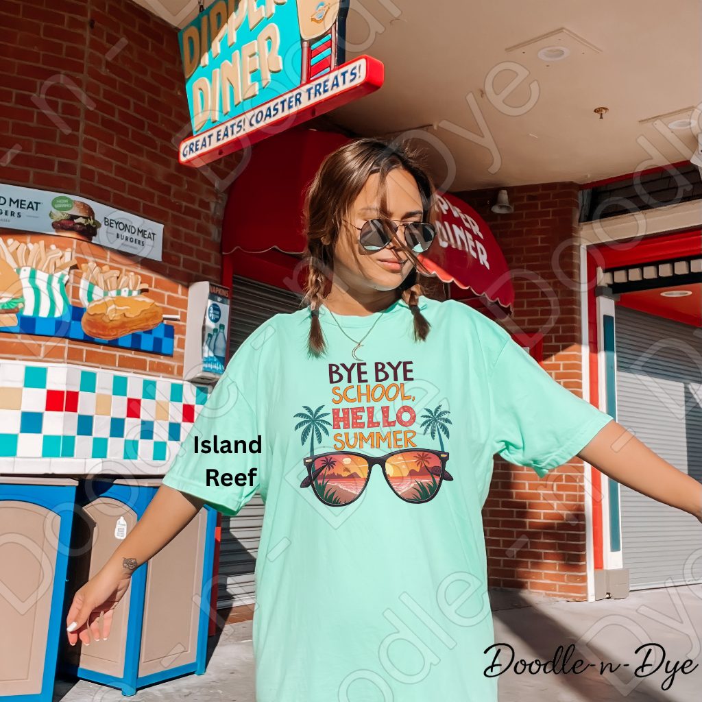 Retro Bye Bye School Hello Summer Tee, End of School Comfort Colors Shirt, Teacher Summer T-Shirt, Bye Bye School Retro Graphic Tee