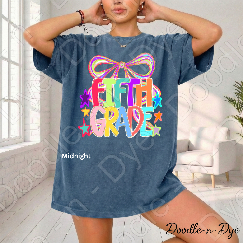 Fifth Grade Teacher Shirt, Colorful Fifth Grade Coquette Bow Tee, Grade Level Comfort Colors Back to School Teacher Shirt