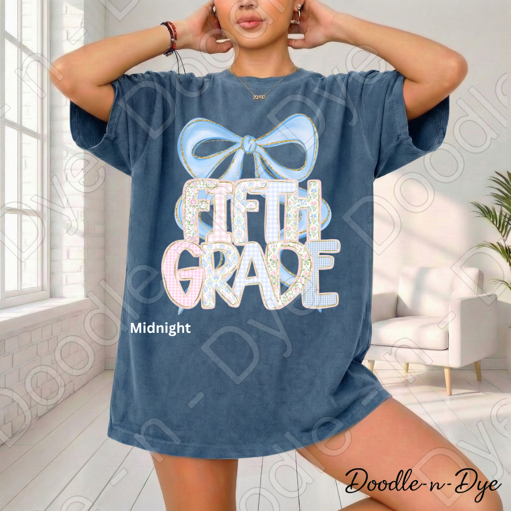 Fifth Grade Team Teacher Shirt, Pastel Coquette Blue Bow Teacher Tee, Grade Level Comfort Colors 1717 Teacher Shirt, Back to School Teacher Gift