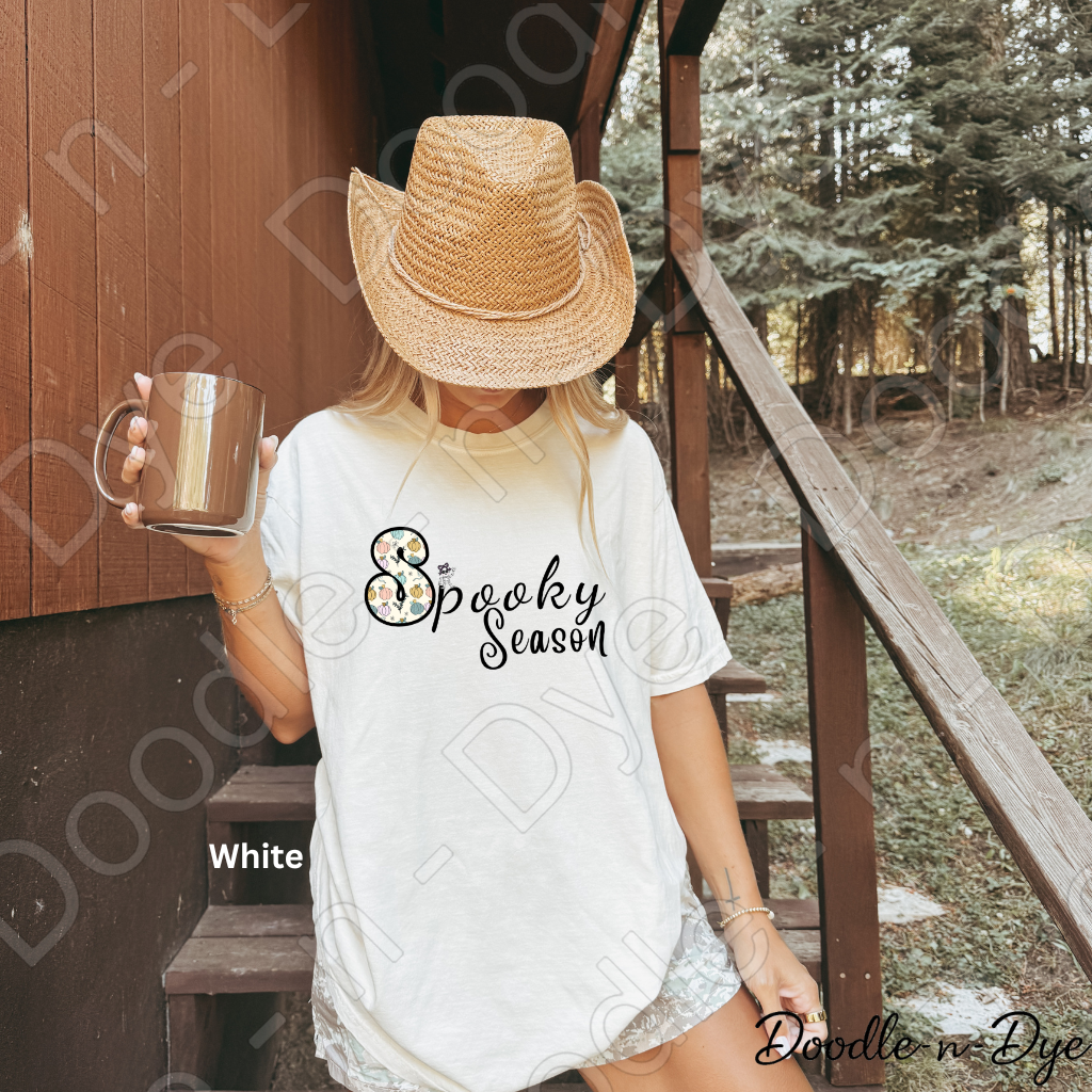 Spooky Season Shirt | Original Cute Halloween Comfort Colors® T-Shirt | Whimsical Ghost & Skeleton Fall Tee | Cozy Autumn Graphic Shirt