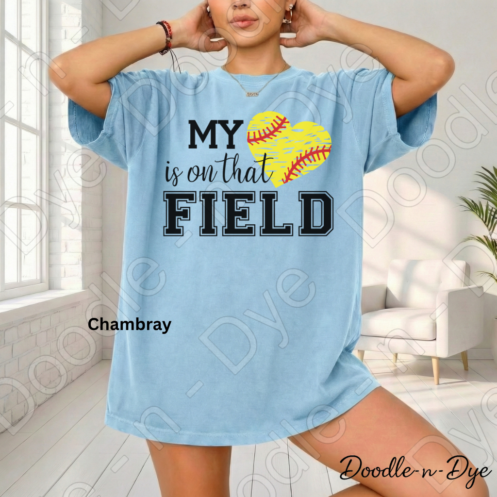 Softball My Heart is on that Field Comfort Colors Tee, Softball Mom Shirt, Softball Season Tee