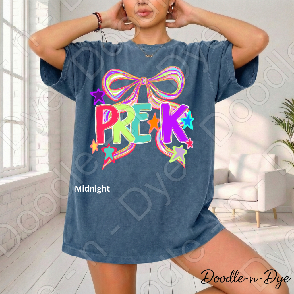 Pre-K Teacher Shirt – Colorful PRE-K Bow Tee | Comfort Colors Preschool Teacher Back to School Shirt