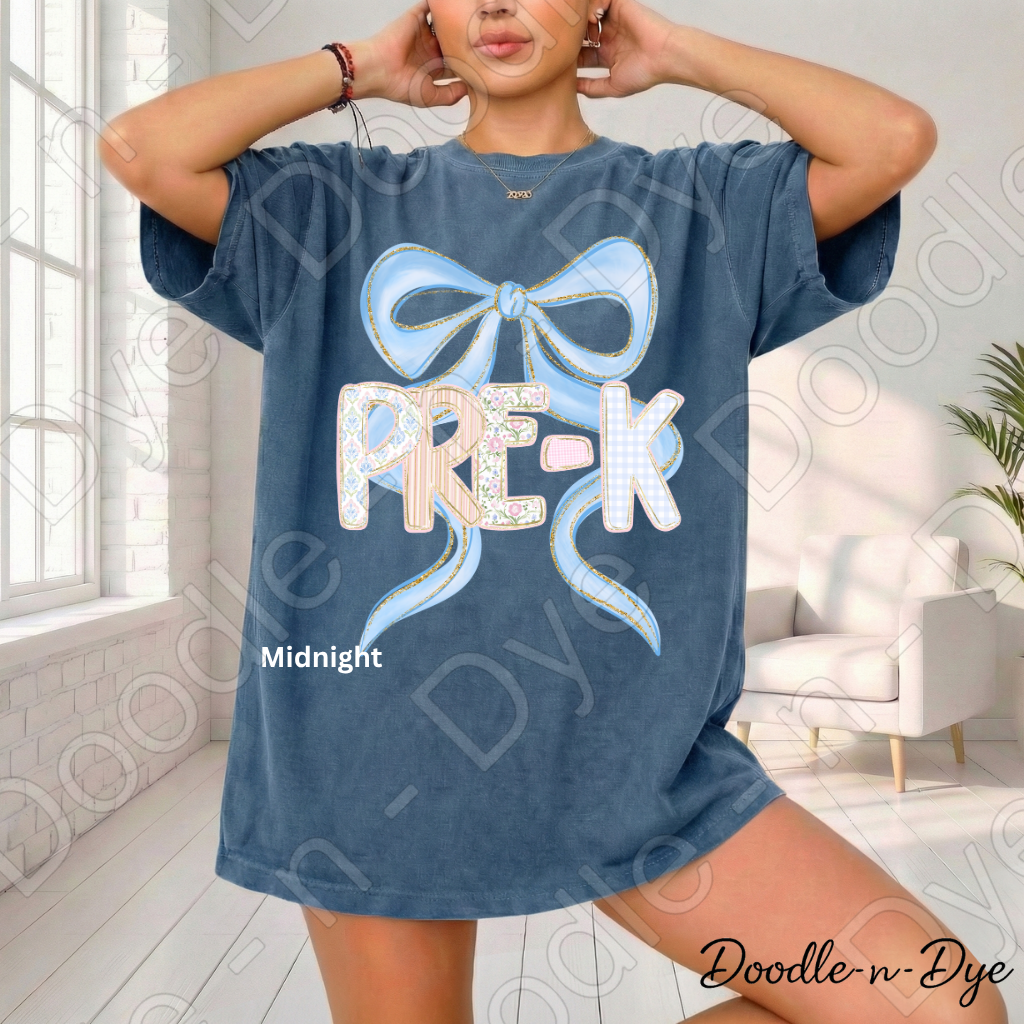 Pre-K Teacher Shirt, Blue Coquette Bow Pre-K Tee, Grade Level Comfort Colors Teacher Shirt for Back to School