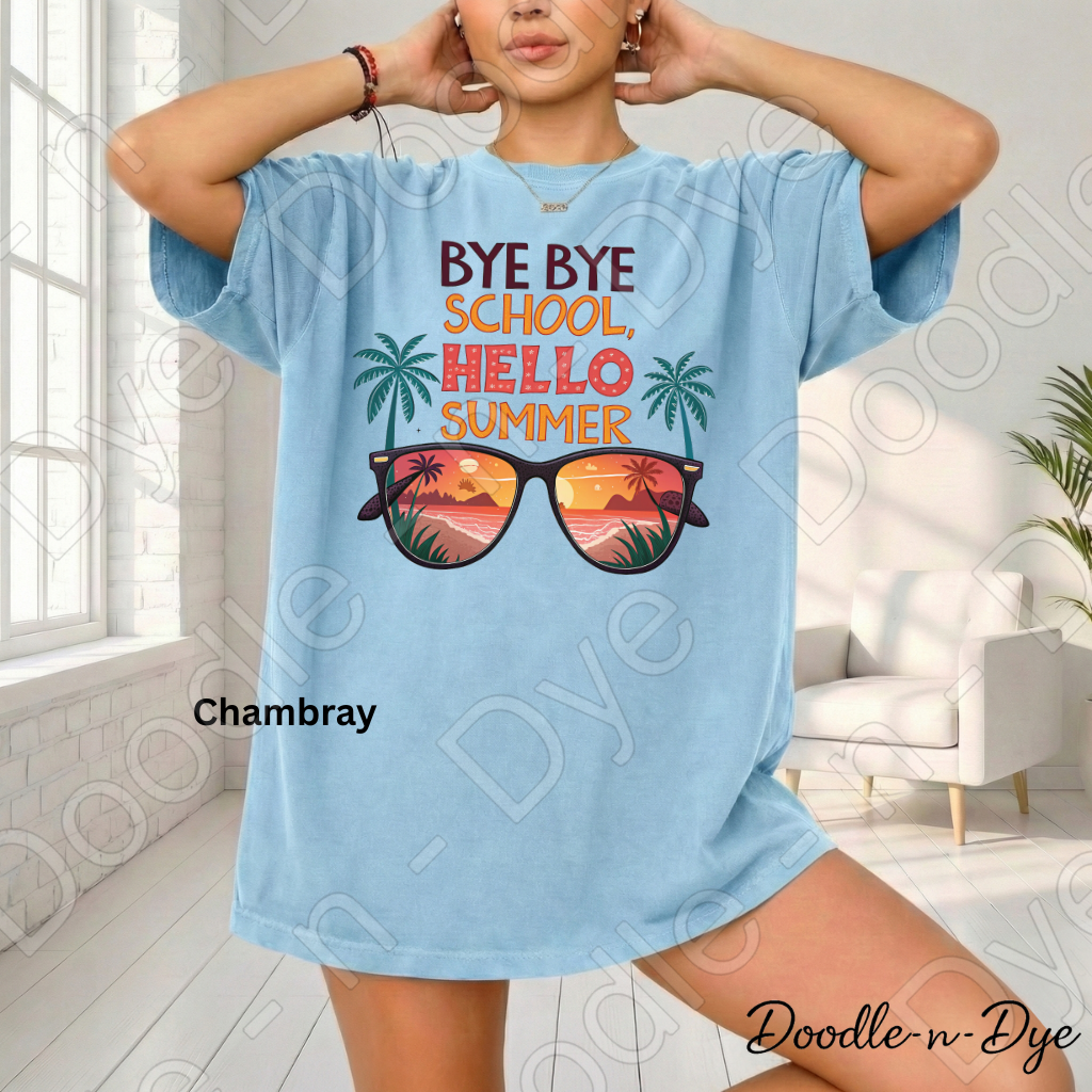 Retro Bye Bye School Hello Summer Tee, End of School Comfort Colors Shirt, Teacher Summer T-Shirt, Bye Bye School Retro Graphic Tee