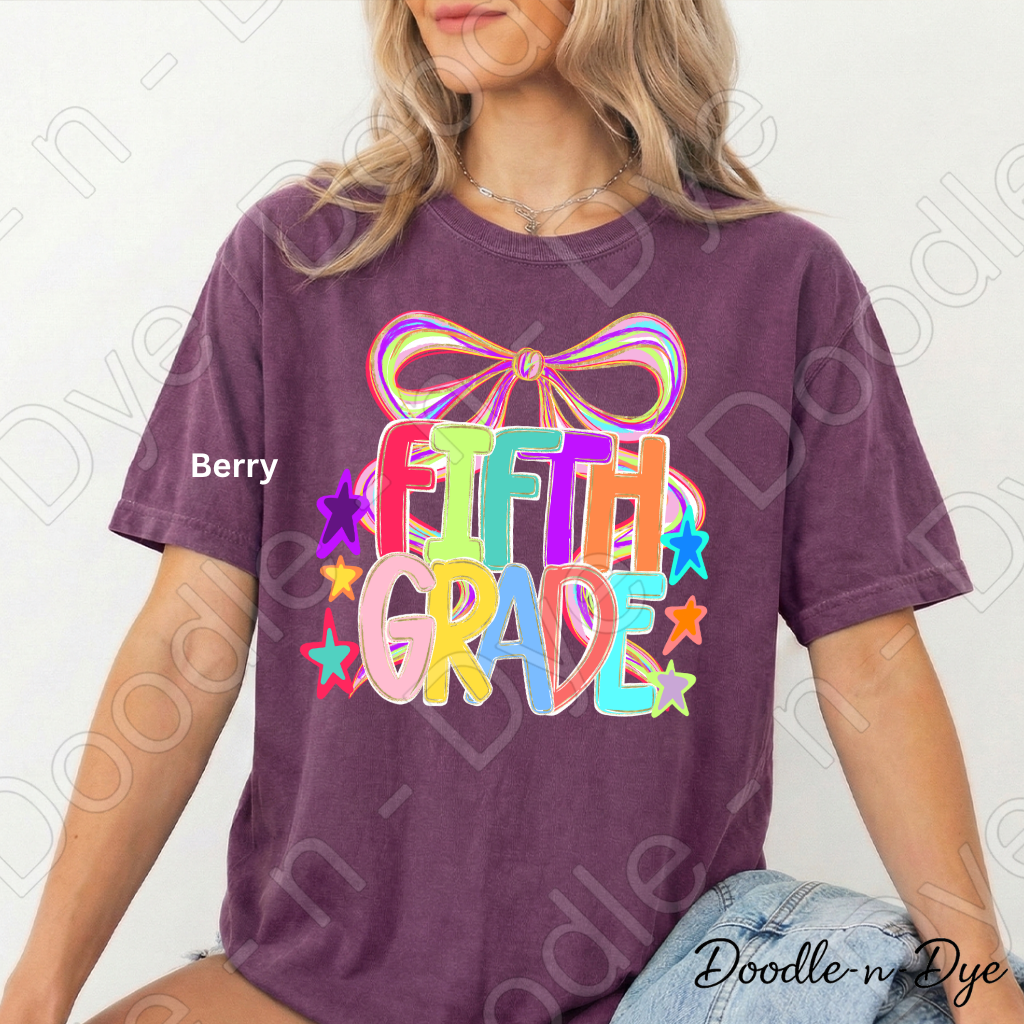 Fifth Grade Teacher Shirt, Colorful Fifth Grade Coquette Bow Tee, Grade Level Comfort Colors Back to School Teacher Shirt