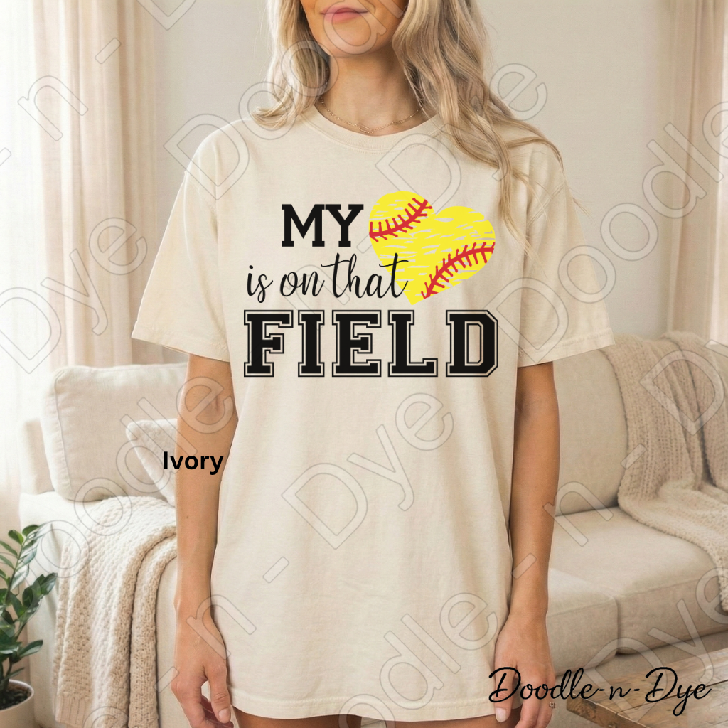 Softball My Heart is on that Field Comfort Colors Tee, Softball Mom Shirt, Softball Season Tee