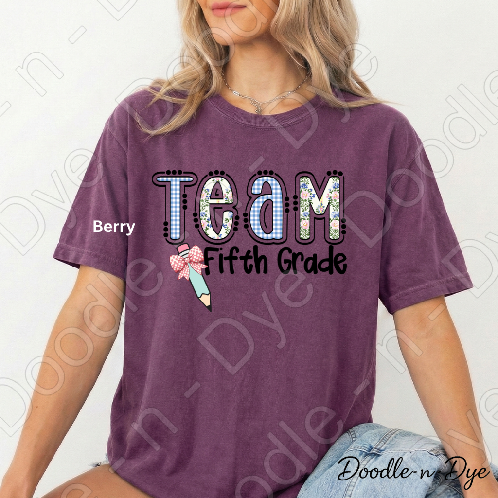 Fifth Grade Teacher Shirt, Team Fifth Grade Teacher Comfort Colors Tee, Doodle-n-Dye Original Design, Teacher Shirt, Back to School Teacher Gift