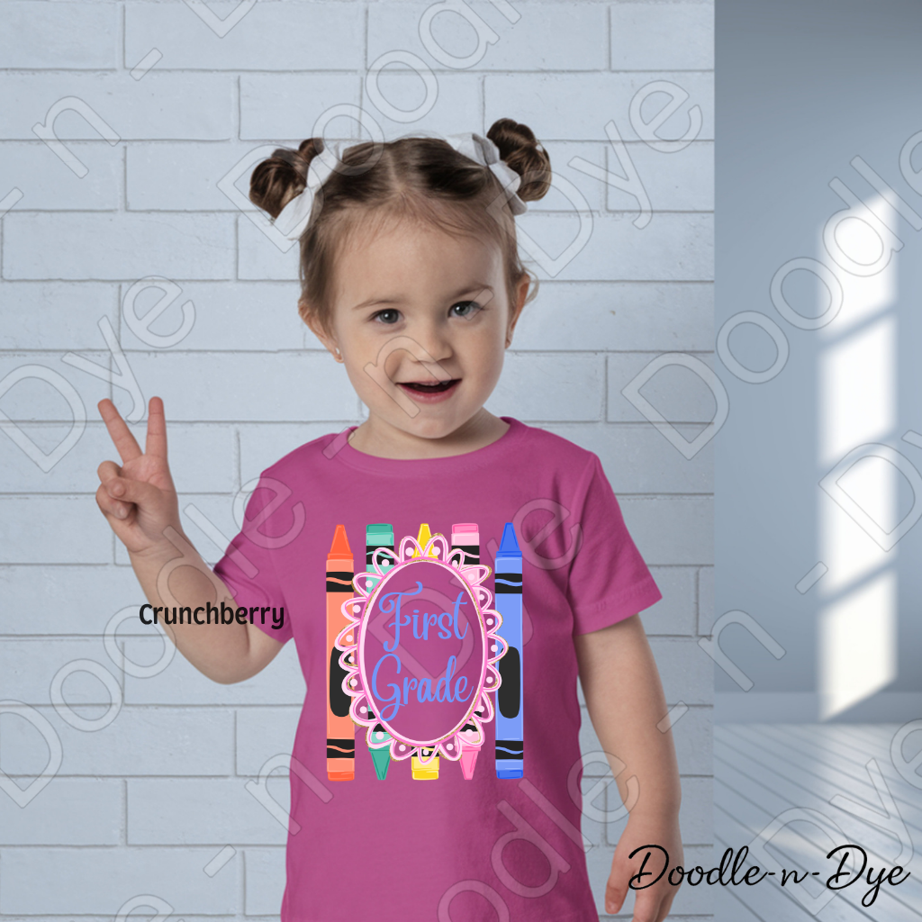 First Grade Youth Comfort Colors Tee, Back to School Kids Shirt, Cute Classroom Photo Outfit, Colorful Crayon First Grade Tee, Beginning of School Student Shirt