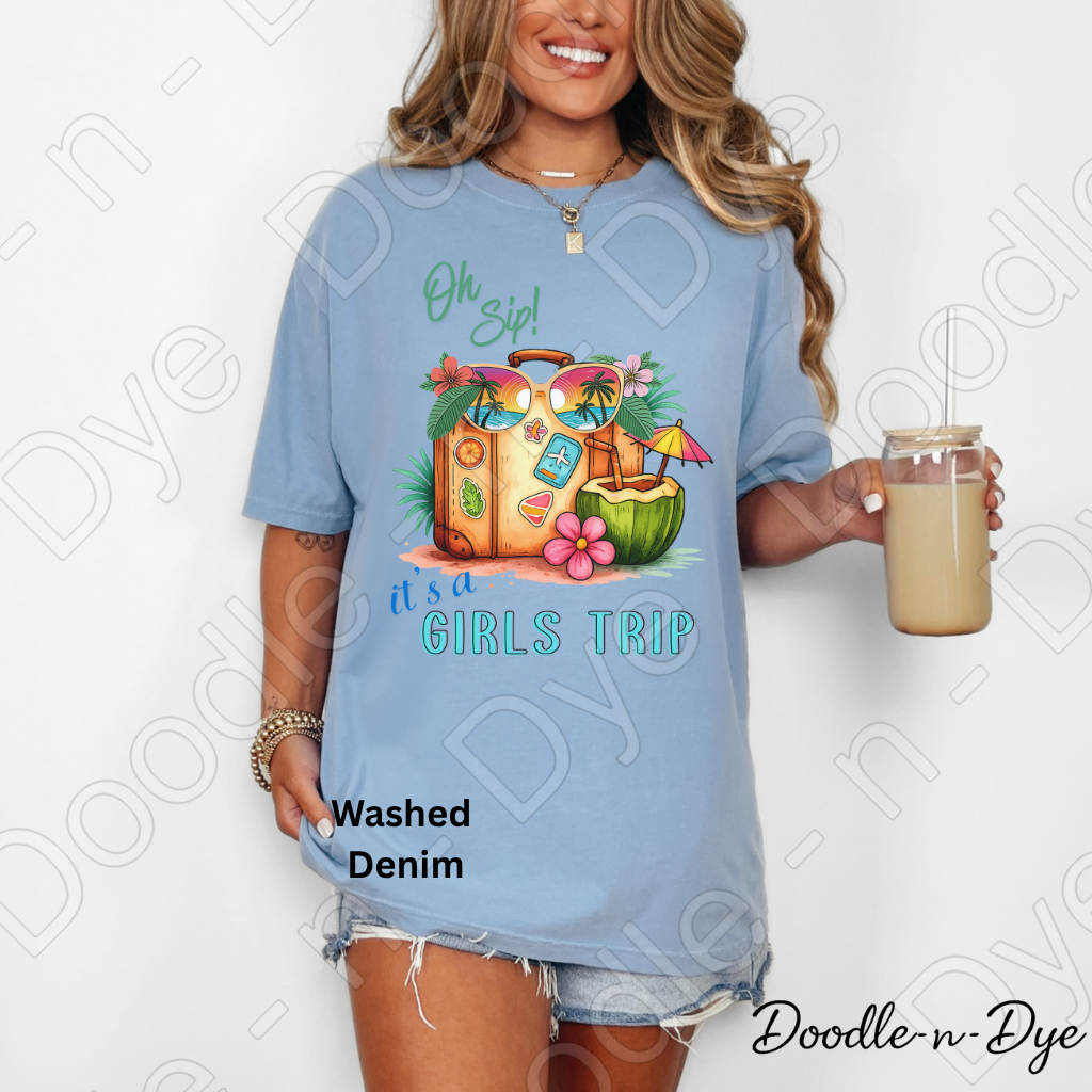 Oh Sip! It's a Girls' Trip Comfort Colors Tee, Vacation Tee, Tropical Girls Trip Shirt, Girls Trip T-Shirt, Fun Travel Tshirt