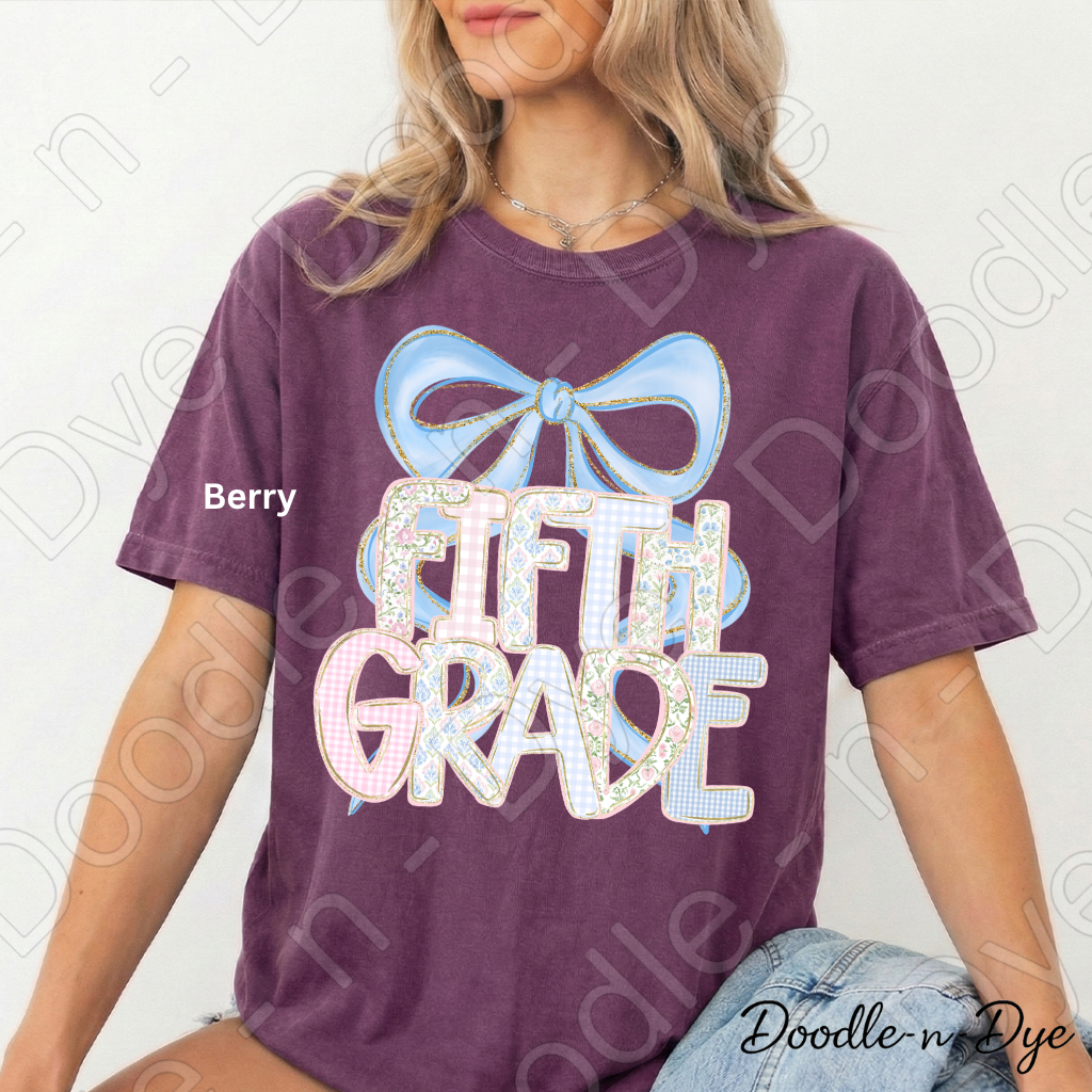 Fifth Grade Team Teacher Shirt, Pastel Coquette Blue Bow Teacher Tee, Grade Level Comfort Colors 1717 Teacher Shirt, Back to School Teacher Gift