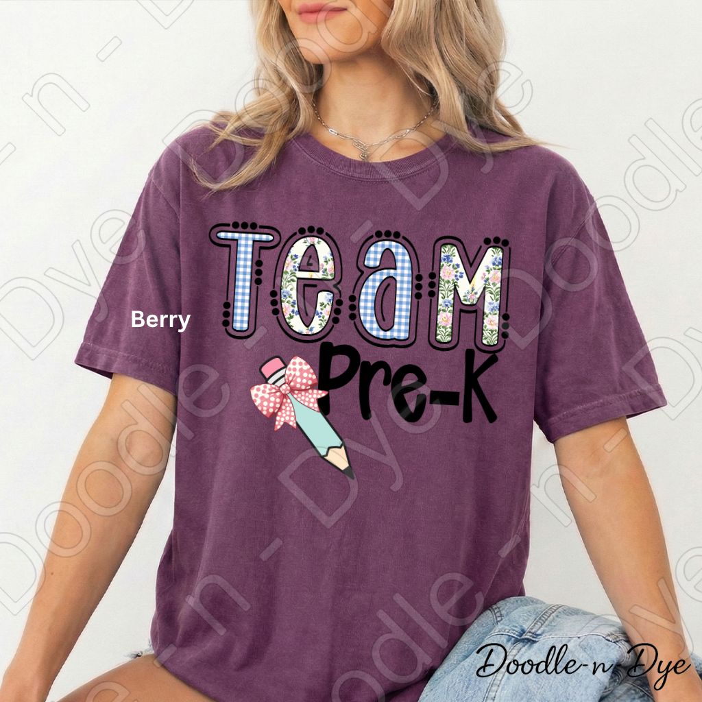Pre-K Teacher Shirt, Team Pre-K Comfort Colors Tee, Doodle-n-Dye Original Design, Grade Level Team Shirt, Back to School Teacher Gift