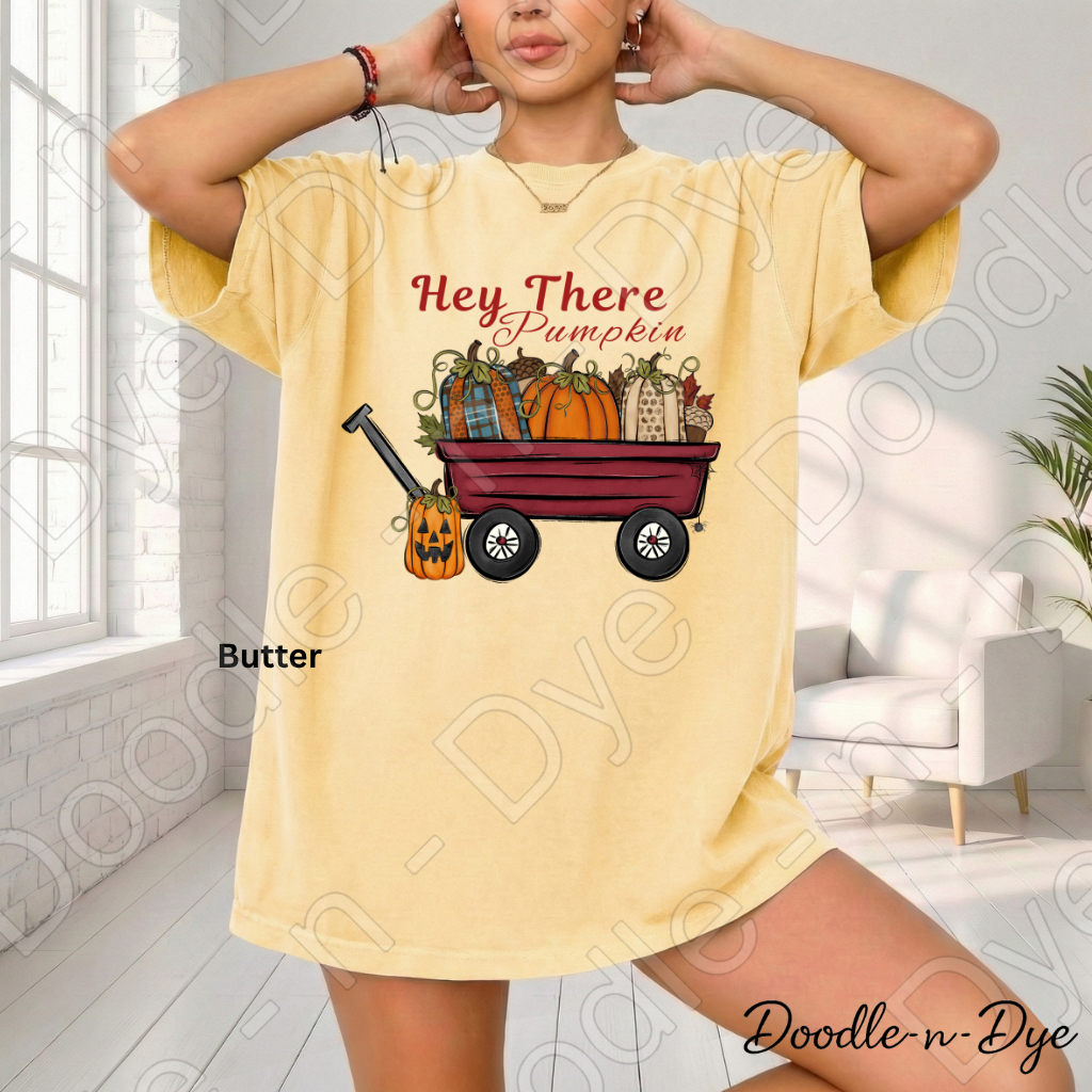 Hey There Pumpkin Shirt | Pumpkin Patch Wagon Tee | Comfort Colors 1717 | Cozy Fall Graphic Tee | Autumn Pumpkin Lover Shirt