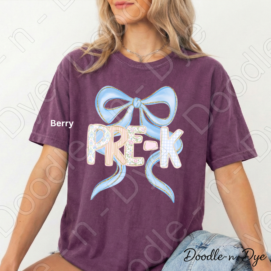 Pre-K Teacher Shirt, Blue Coquette Bow Pre-K Tee, Grade Level Comfort Colors Teacher Shirt for Back to School