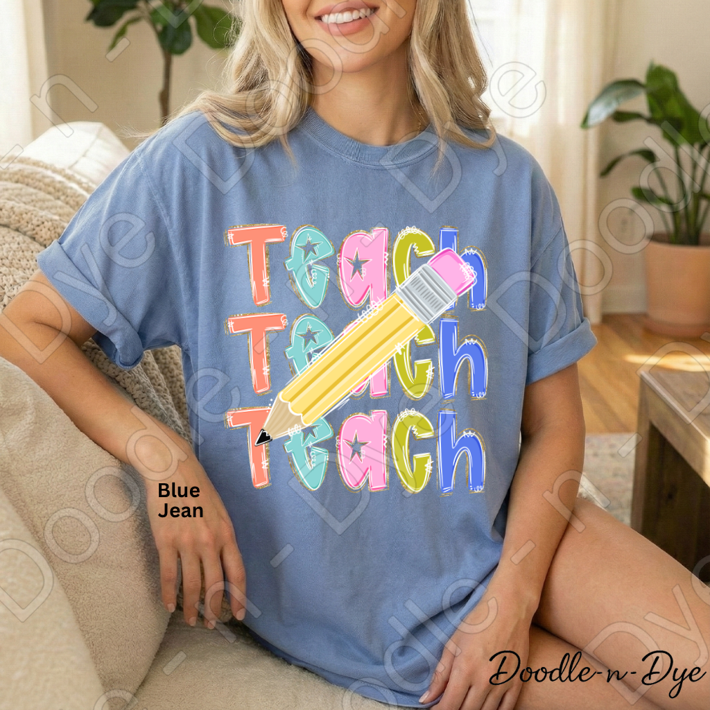 Teacher Pencil Comfort Colors Tee, Colorful Teacher Tee, First Day of School Shirt, Back to School Teacher Tee, Teacher Appreciation Gift, Educator Shirt, Gift for Teacher, Gift for Her