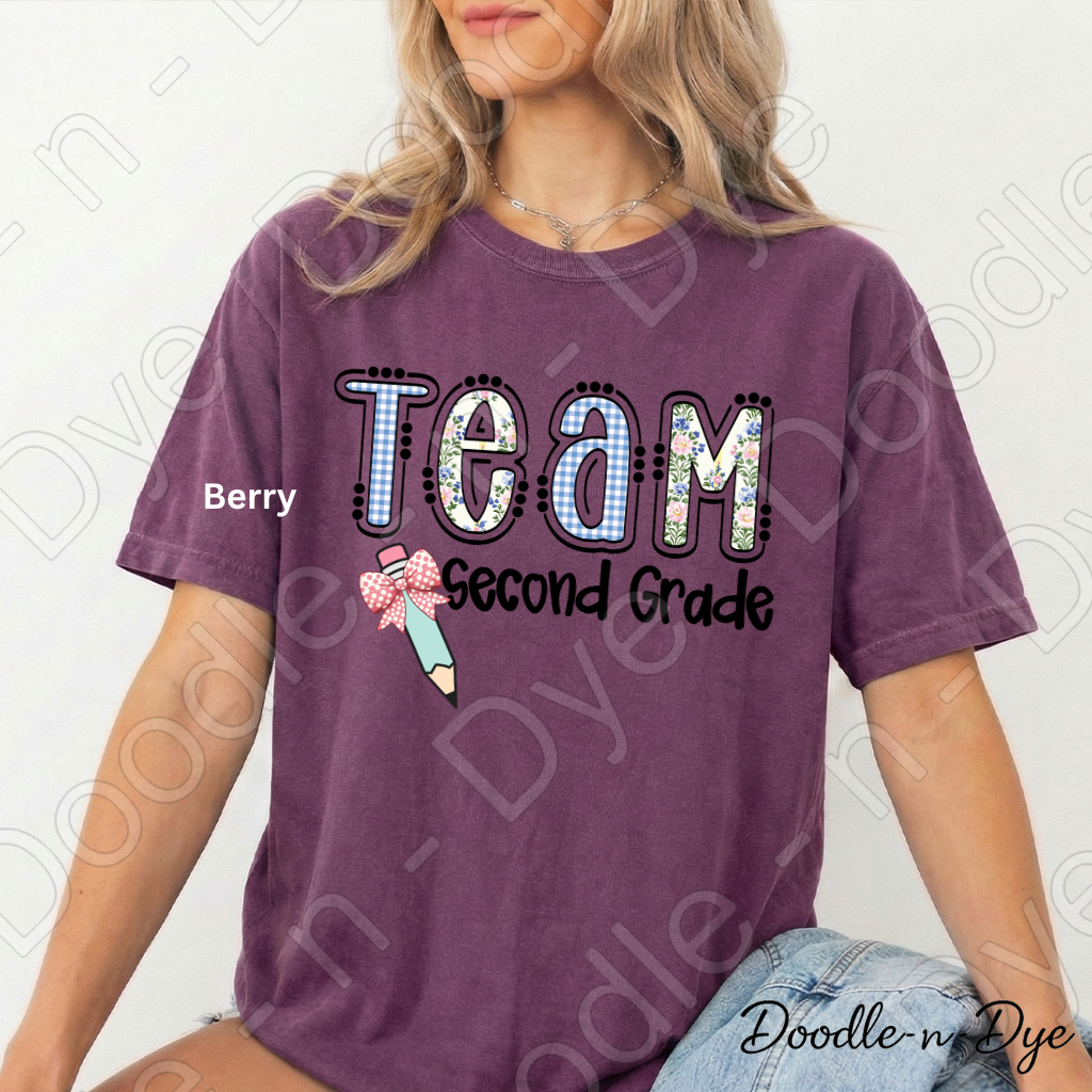 Second Grade Teacher Shirt, Team Second Grade Comfort Colors Tee, Doodle-n-Dye Original Design, Grade Level Teacher Shirt, Back to School Teacher Gift