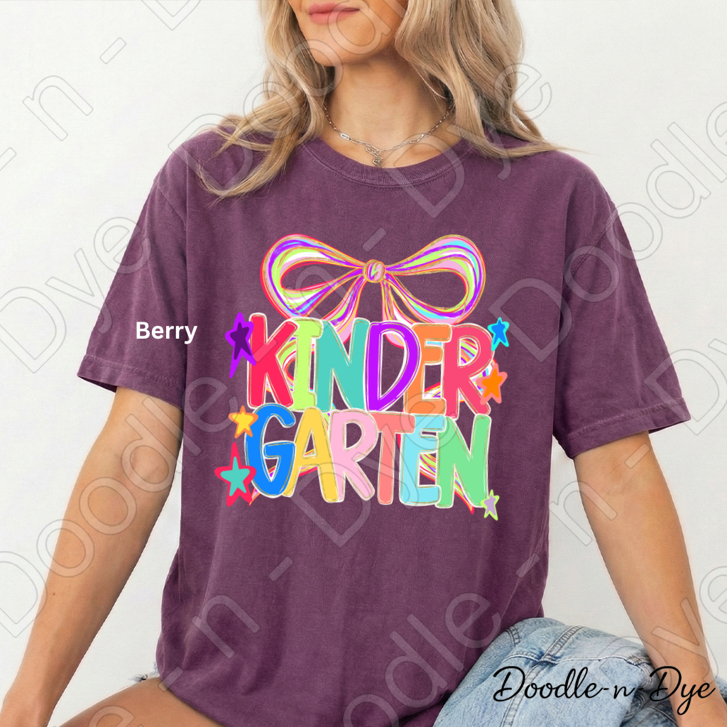 Kindergarten Teacher Coquette Bow Tee, Grade Level Comfort Colors Back to School Teacher Shirt