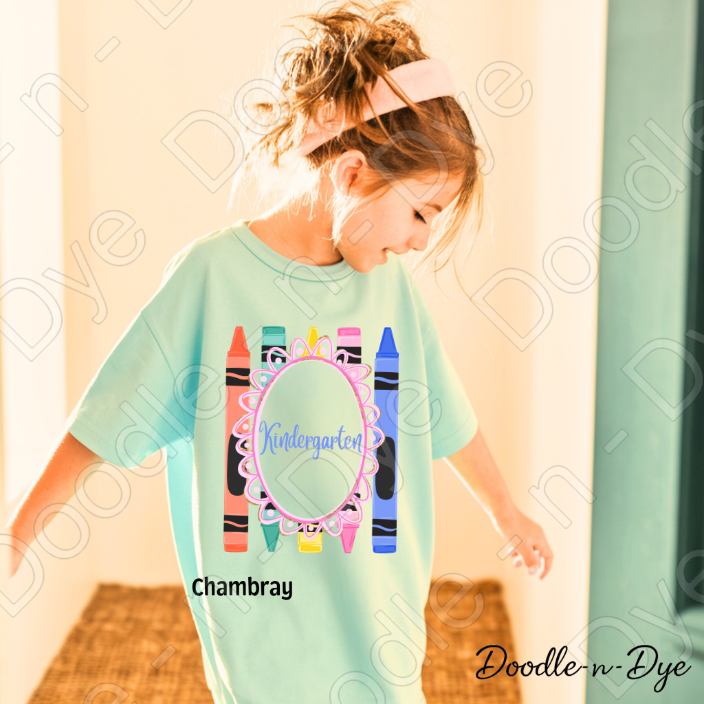 Youth Kindergarten Comfort Colors Tee, Back to School Kids Shirt, Cute Classroom Photo Outfit, Colorful Crayon Kindergarten Tee, Beginning of School Student Shirt