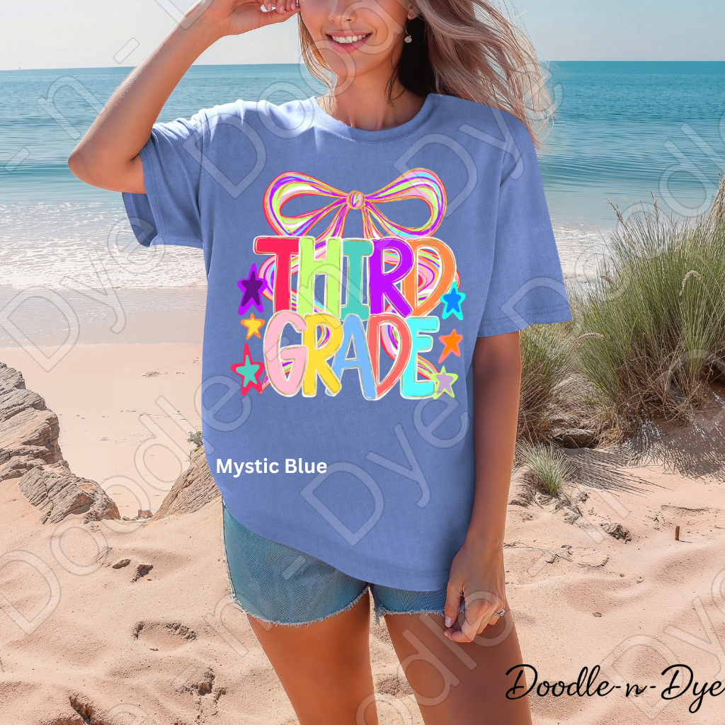 Third Grade Teacher Shirt, Colorful Third Grade Coquette Bow Tee, Grade Level Comfort Colors Back to School Teacher Shirt