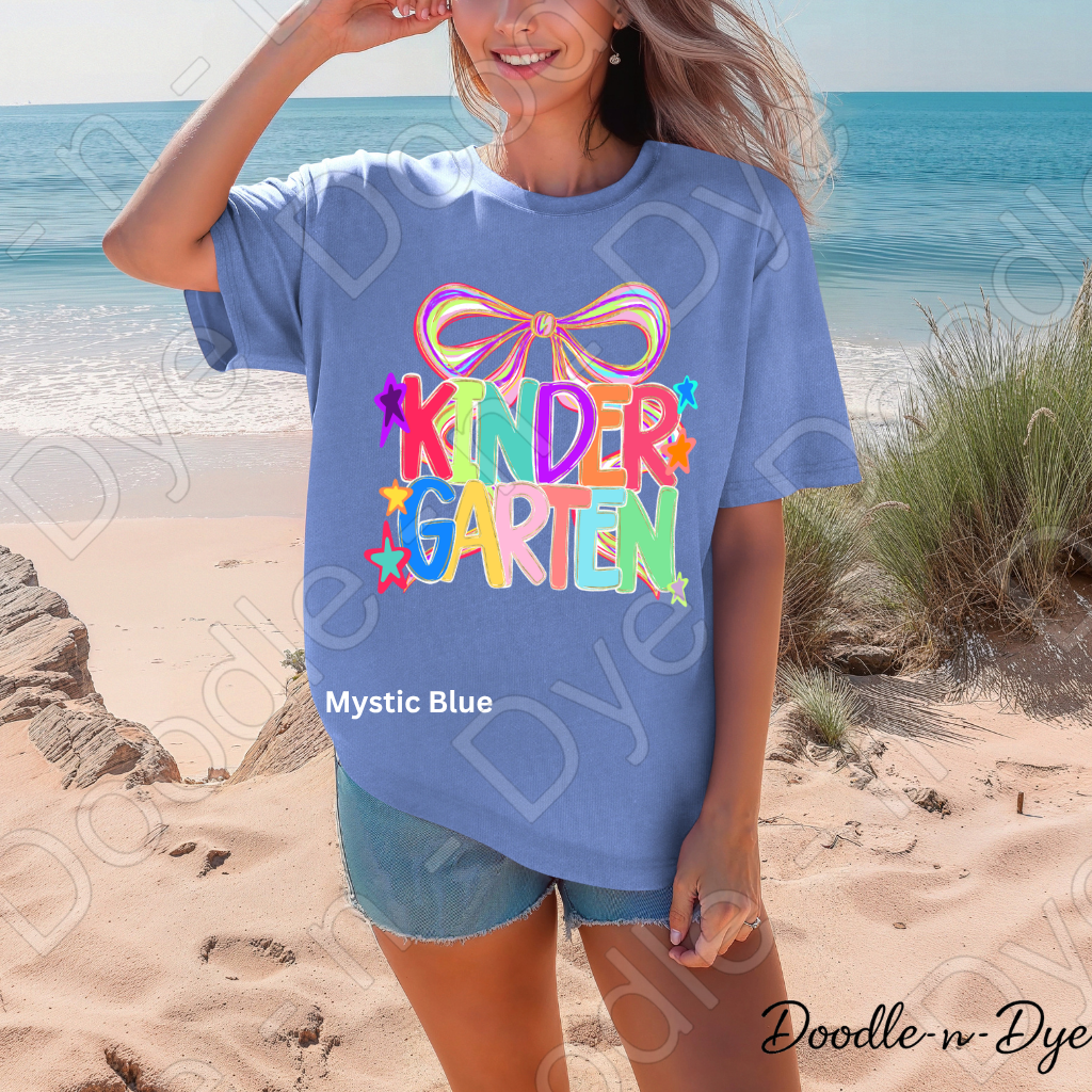 Kindergarten Teacher Coquette Bow Tee, Grade Level Comfort Colors Back to School Teacher Shirt