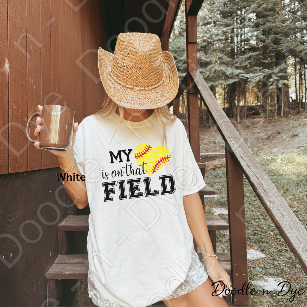Softball My Heart is on that Field Comfort Colors Tee, Softball Mom Shirt, Softball Season Tee