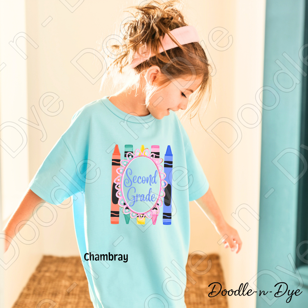 Youth Second Grade Comfort Colors Tee, Back to School Kids Shirt, Cute Classroom Photo Outfit, Colorful Crayon Second Grade Tee, Beginning of School Student Shirt