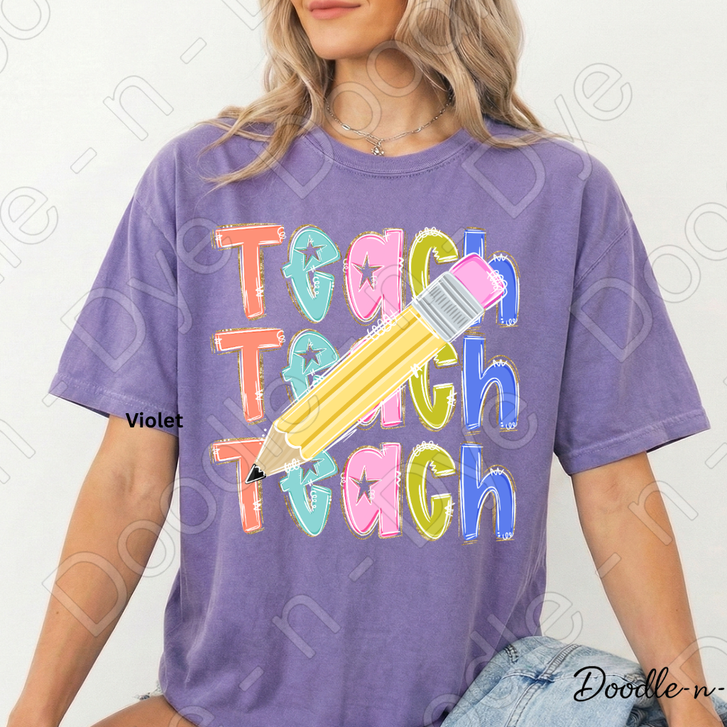 Teacher Pencil Comfort Colors Tee, Colorful Teacher Tee, First Day of School Shirt, Back to School Teacher Tee, Teacher Appreciation Gift, Educator Shirt, Gift for Teacher, Gift for Her