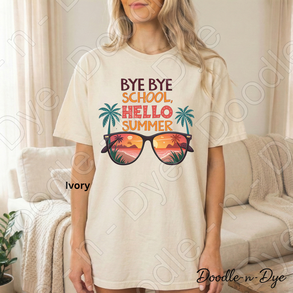 Retro Bye Bye School Hello Summer Tee, End of School Comfort Colors Shirt, Teacher Summer T-Shirt, Bye Bye School Retro Graphic Tee
