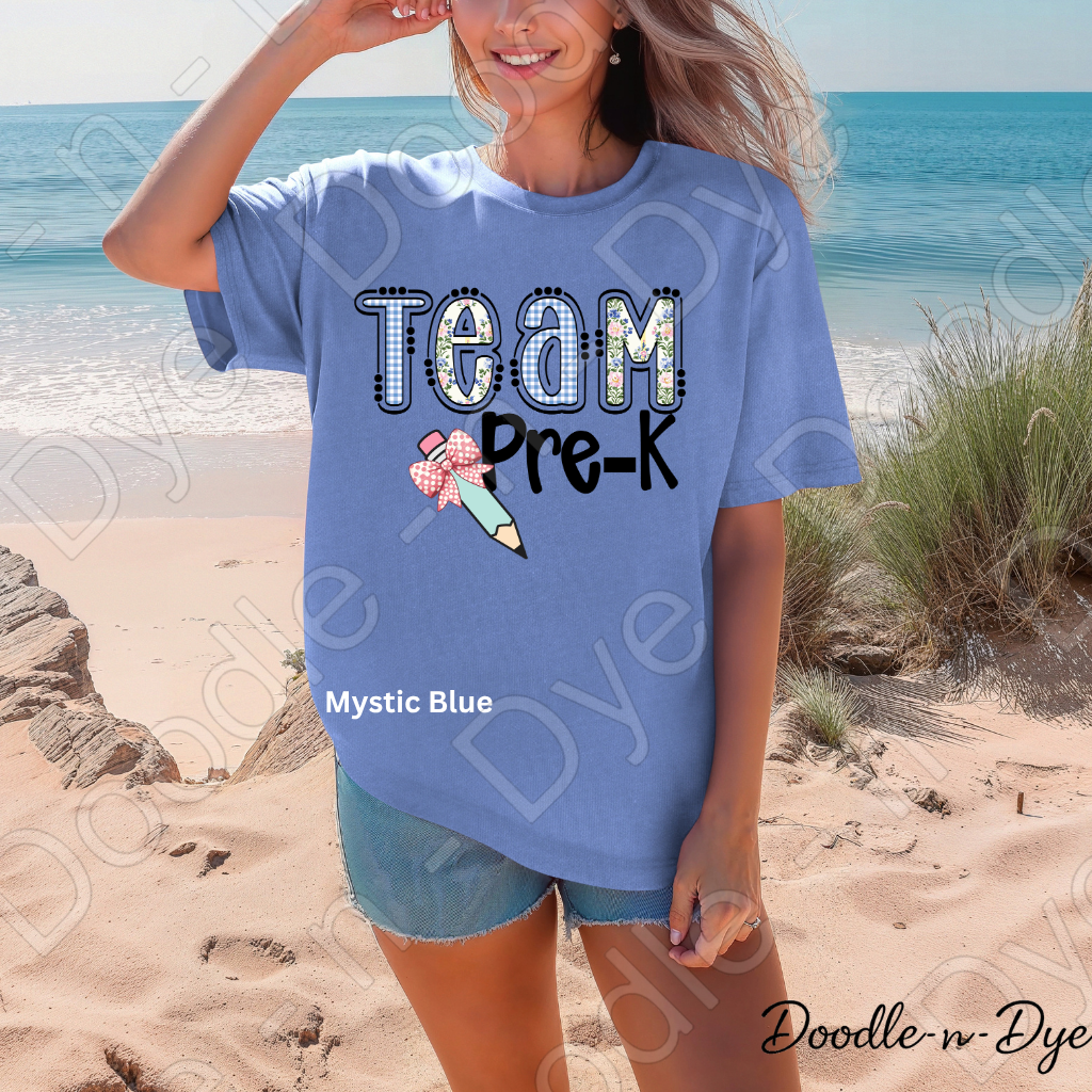 Pre-K Teacher Shirt, Team Pre-K Comfort Colors Tee, Doodle-n-Dye Original Design, Grade Level Team Shirt, Back to School Teacher Gift