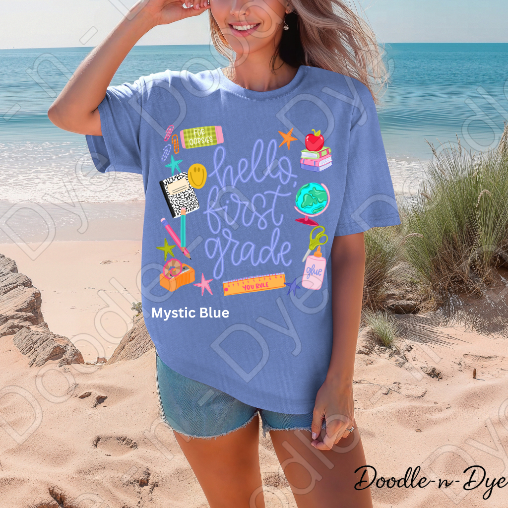 Hello First Grade Teacher Shirt – Comfort Colors Back to School First Grade Teacher Tee for Educators