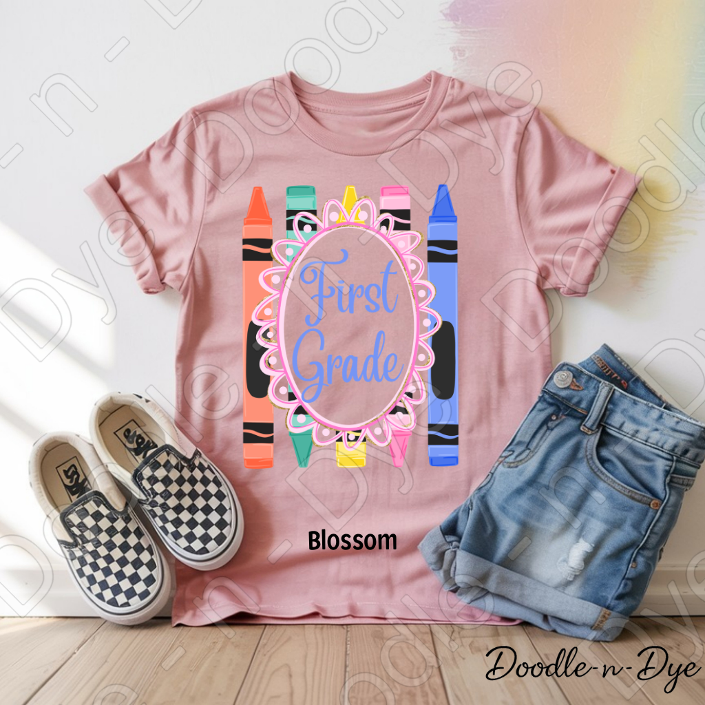 First Grade Youth Comfort Colors Tee, Back to School Kids Shirt, Cute Classroom Photo Outfit, Colorful Crayon First Grade Tee, Beginning of School Student Shirt