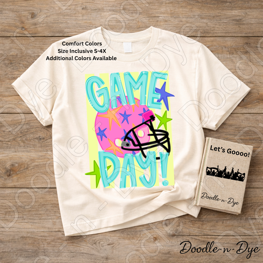 Game Day Comfort Colors Tee, Football Spirit Shirt for Women, Cute Game Day Outfit Idea, Colorful Football Helmet Tee, School Spirit and Sports Mom Shirt, Gift for Her