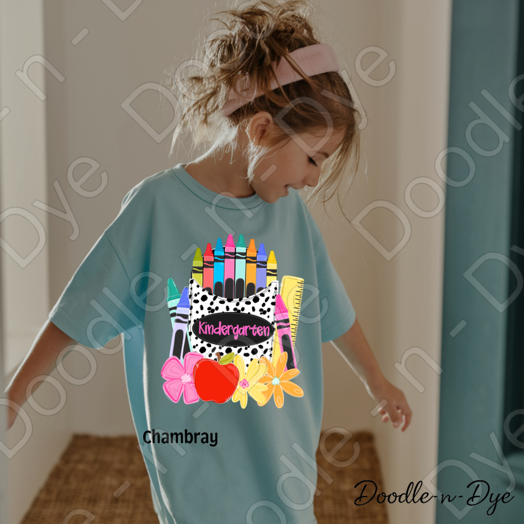 Kindergarten Youth Comfort Colors Tee, Back to School Kids Shirt, Cute Classroom Photo Outfit, Colorful Kindergarten Pocket Tee, Beginning of School Student Shirt