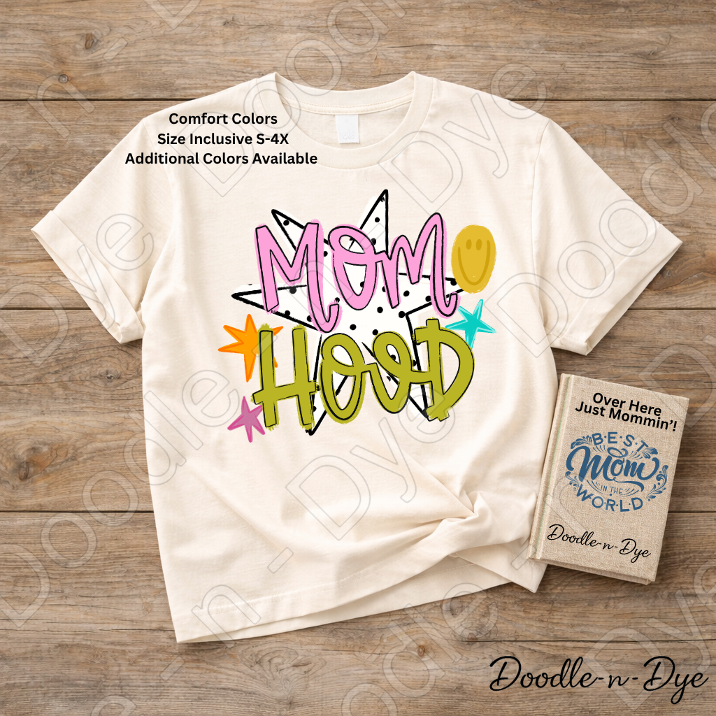 Mom Hood Comfort Colors Tee, Cute Mom Life Shirt for Everyday Wear, Trendy Motherhood Graphic Tee, Fun Mom Outfit Idea, Colorful Mom Life Shirt, Gift for Mom, Gift for Her