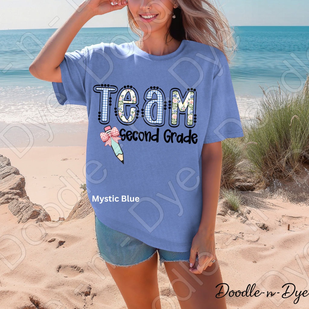 Second Grade Teacher Shirt, Team Second Grade Comfort Colors Tee, Doodle-n-Dye Original Design, Grade Level Teacher Shirt, Back to School Teacher Gift