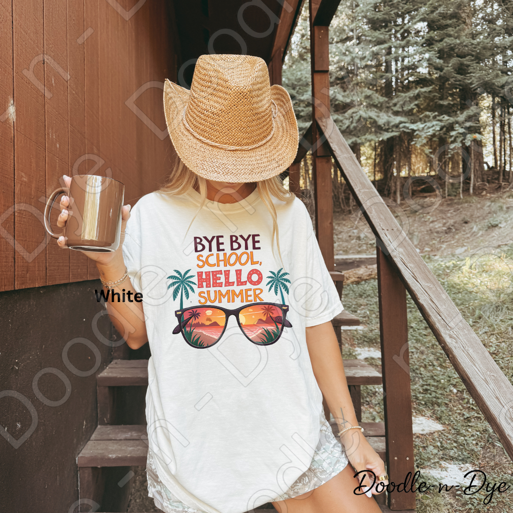 Retro Bye Bye School Hello Summer Tee, End of School Comfort Colors Shirt, Teacher Summer T-Shirt, Bye Bye School Retro Graphic Tee