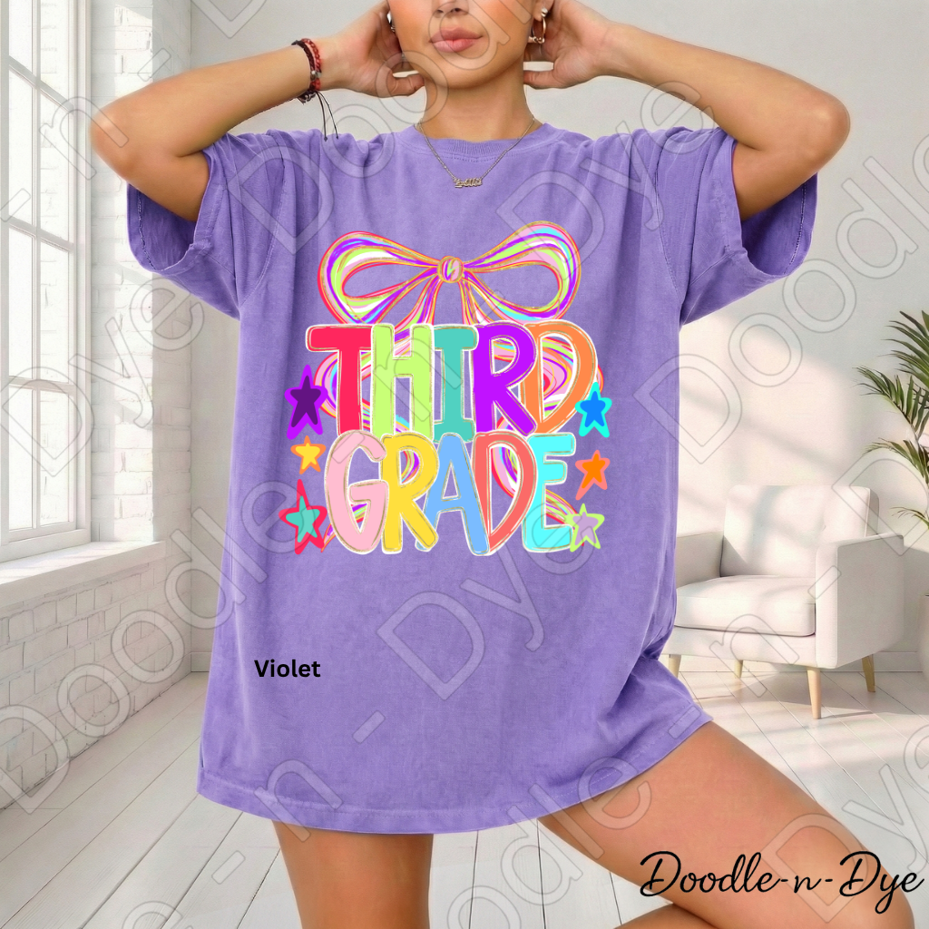 Third Grade Teacher Shirt, Colorful Third Grade Coquette Bow Tee, Grade Level Comfort Colors Back to School Teacher Shirt