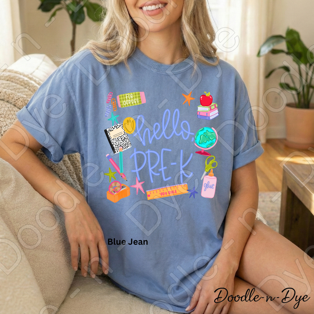 Hello Pre-K Teacher Shirt – Comfort Colors Back to School Preschool Teacher Tee for Early Childhood Educators