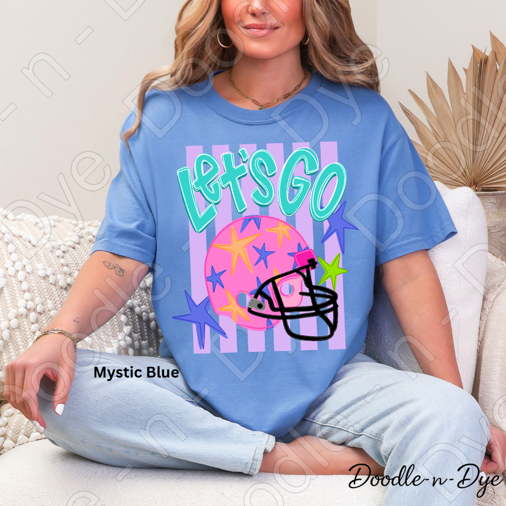 Let’s Go Comfort Colors Tee, Football Spirit Shirt for Women, Cute Game Day Outfit Idea, Colorful Football Helmet Tee, School Spirit and Sports Mom Shirt