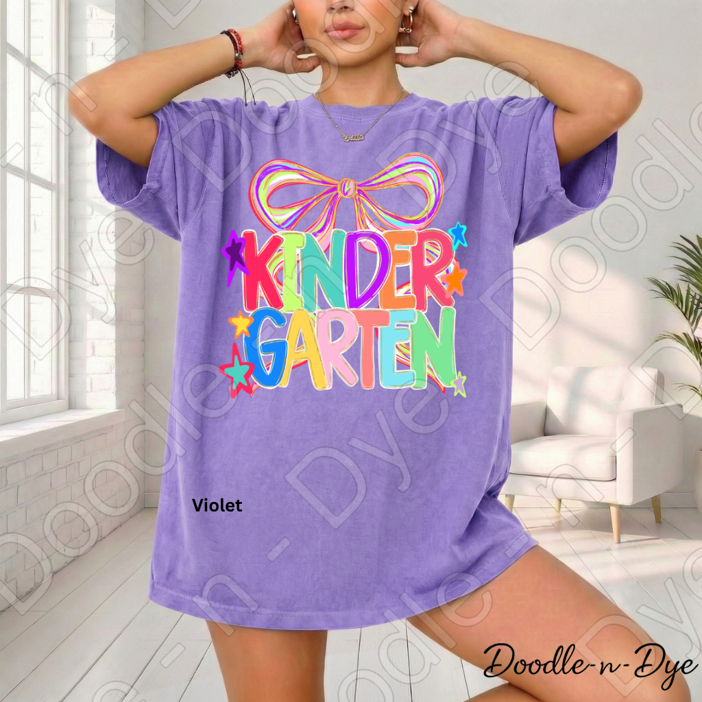 Kindergarten Teacher Coquette Bow Tee, Grade Level Comfort Colors Back to School Teacher Shirt