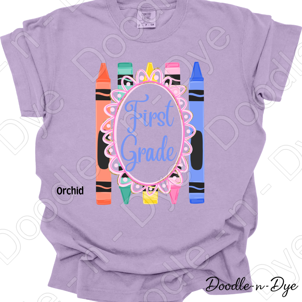 First Grade Youth Comfort Colors Tee, Back to School Kids Shirt, Cute Classroom Photo Outfit, Colorful Crayon First Grade Tee, Beginning of School Student Shirt